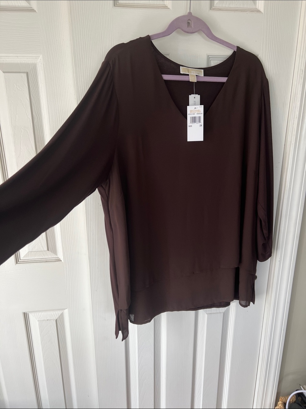 Michael Kors Brown Layered V-Neck Blouse